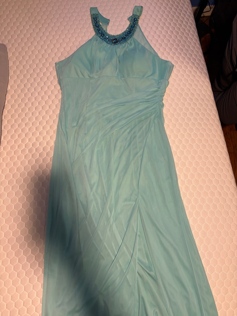 Beaded Halter Maxi Dress in Aqua